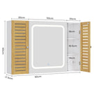 AOGLLATI Meuble de salle de bains avec éclairage LED et prise électrique comprenant une coiffeuse avec miroir et étagères réglables, 6 compartiments de rangement 90x16x60cm