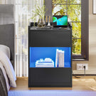 Table de chevet AOGLLATI à LED avec multiprise et station de recharge équipée de 2 tiroirs et d'un compartiment de rangement  40 x 35 x 60 cm