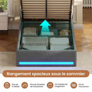 Lit simple avec rangement AOGLLATI 90 x 200 avec multiprise et éclairage LED réglable doté de 5 compartiments de rangement et d'un espace de rangement sous le lit en lin gris foncé