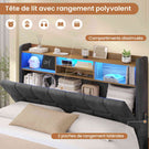 Lit simple avec rangement AOGLLATI 140 x 190 avec multiprise et éclairage LED réglable doté de 5 compartiments de rangement et d'un espace de rangement sous le lit en lin gris foncé