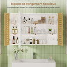 AOGLLATI Meuble de salle de bains avec éclairage LED et prise électrique comprenant une coiffeuse avec miroir et étagères réglables, 6 compartiments de rangement 90x16x60cm