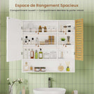 AOGLLATI Meuble de salle de bains avec éclairage LED et prise électrique comprenant une coiffeuse avec miroir et étagères réglables, 6 compartiments de rangement  80 x 16 x 77 cm