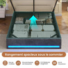Lit simple avec rangement AOGLLATI 140 x 190 avec multiprise et éclairage LED réglable doté de 5 compartiments de rangement et d'un espace de rangement sous le lit en lin gris foncé