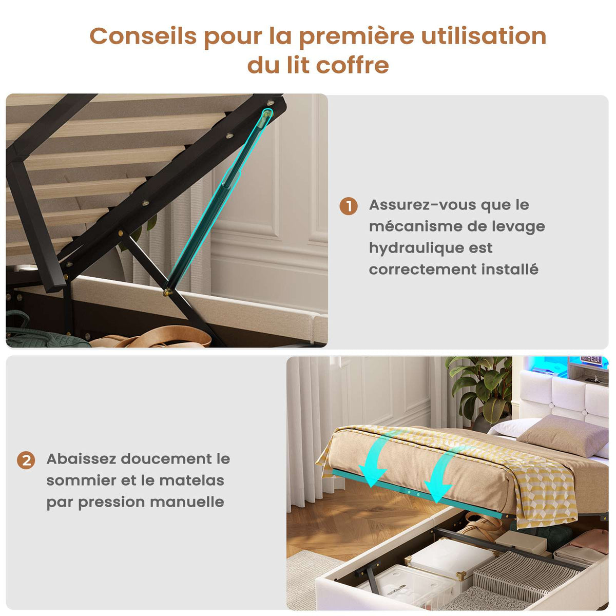 Lit simple avec rangement AOGLLATI 90 x 200 avec multiprise et éclairage LED réglable doté de 5 compartiments de rangement et d'un espace de rangement sous le lit en lin gris foncé