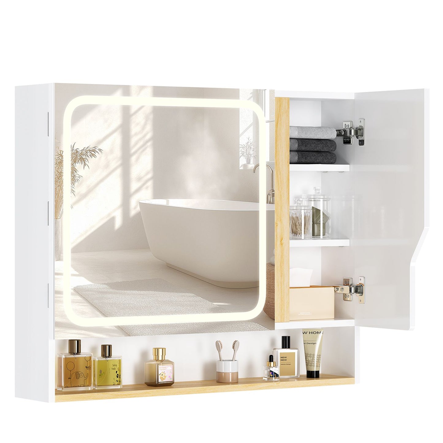 Meuble de Salle de Bain avec Éclairage LED et Miroir HD Armoire Miroir Salle de Bain avec 3 Étagères Réglables