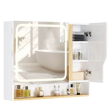 Meuble de Salle de Bain avec Éclairage LED et Miroir HD Armoire Miroir Salle de Bain avec 3 Étagères Réglables