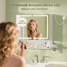 Meuble de Salle de Bain avec Éclairage LED  Multiprise Armoire de Toilett ave Étagère Réglable 3 Températures Lumière