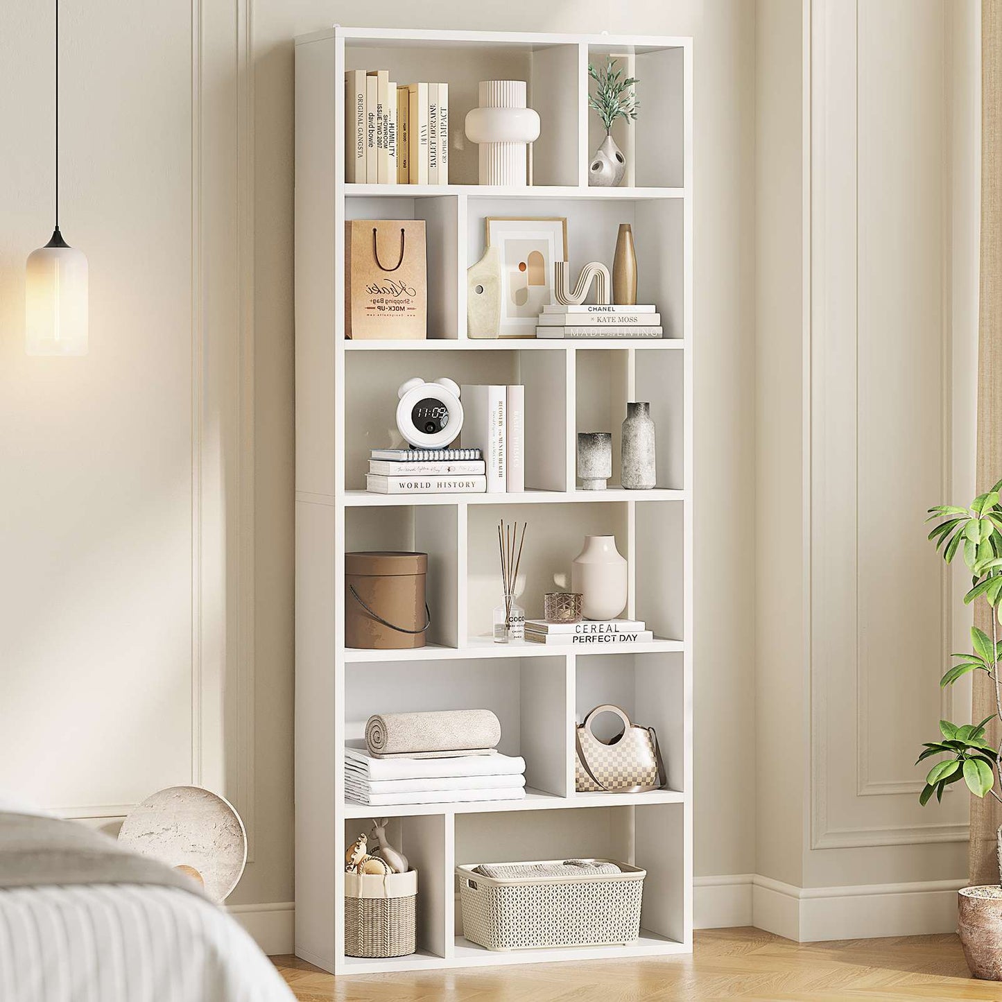 Bibliothèque Étagère à 6 Niveaux Cloison Séparateur, Présentoir Meuble de Rangement avec 12 Compartiments Ouverts