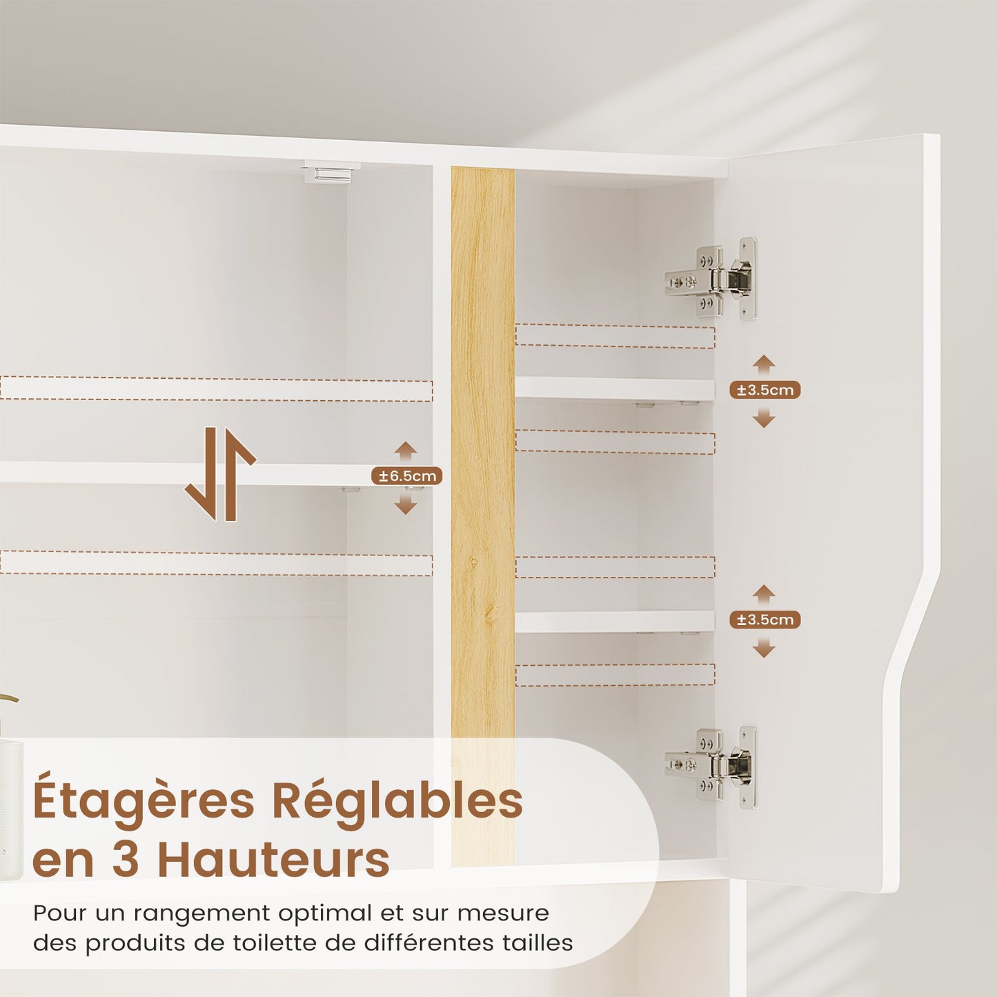 Meuble de Salle de Bain avec Éclairage LED et Miroir HD Armoire Miroir Salle de Bain avec 3 Étagères Réglables