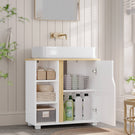 Meuble sous Lavabo Salle de Bain Meuble Salle de Bain avec Étagère Réglable Compartiments Fermés 3 Étagères Ouvertes