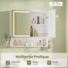 Meuble de Salle de Bain avec Éclairage LED  Multiprise Armoire de Toilett ave Étagère Réglable 3 Températures Lumière