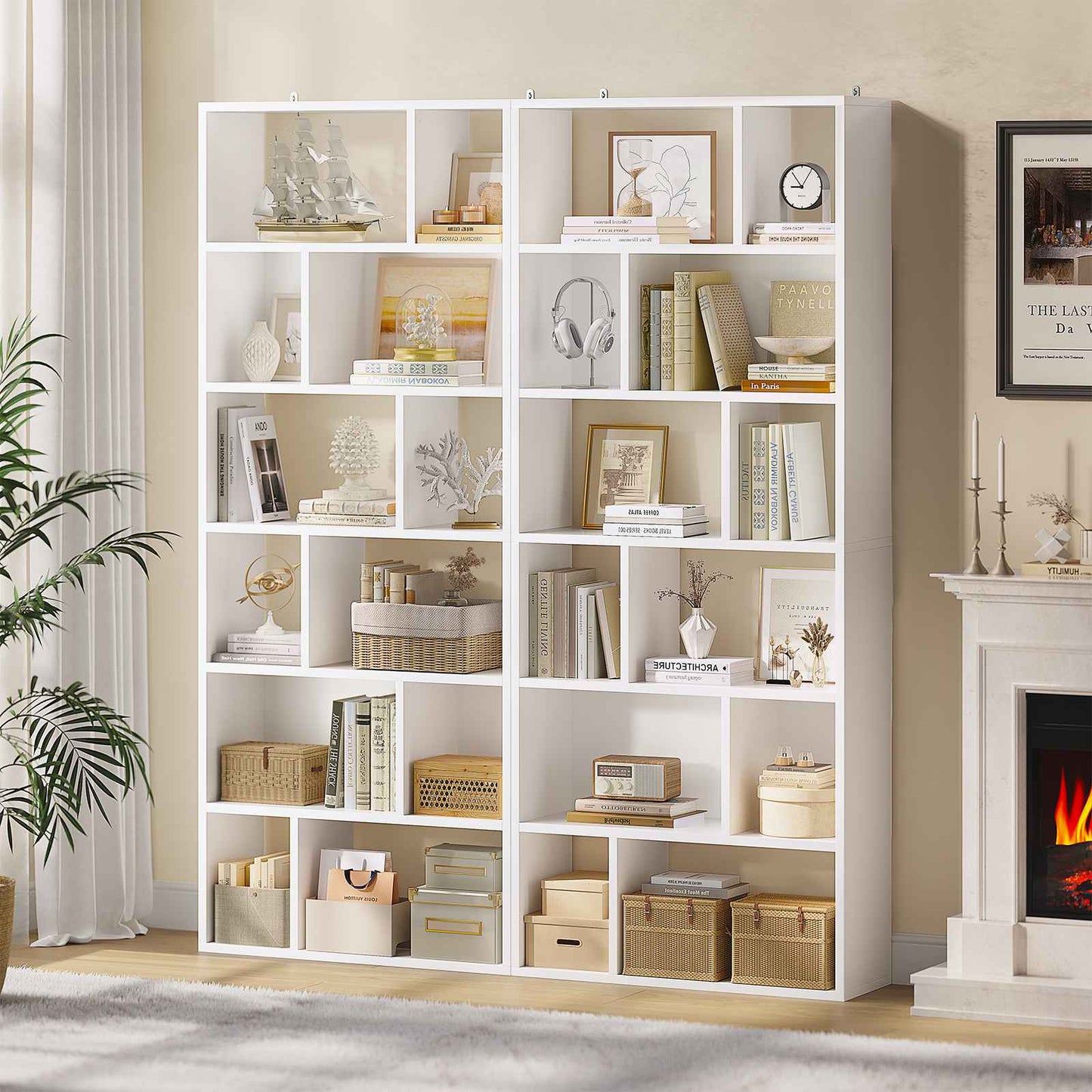 Bibliothèque Étagère à 6 Niveaux Cloison Séparateur, Présentoir Meuble de Rangement avec 12 Compartiments Ouverts