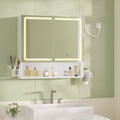 Meuble de Salle de Bain avec Éclairage LED  Multiprise Armoire de Toilett ave Étagère Réglable 3 Températures Lumière