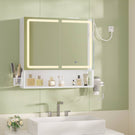 Meuble de Salle de Bain avec Éclairage LED  Multiprise Armoire de Toilett ave Étagère Réglable 3 Températures Lumière