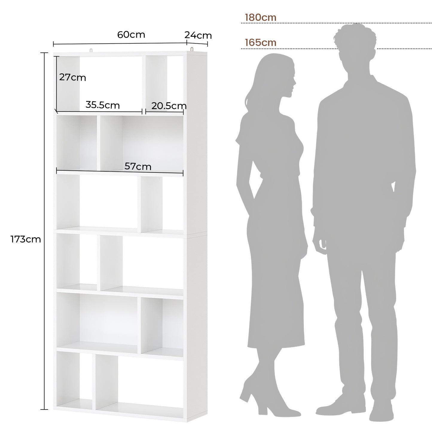 Bibliothèque Étagère à 6 Niveaux Cloison Séparateur, Présentoir Meuble de Rangement avec 12 Compartiments Ouverts
