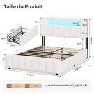 AOGLLATI Lit 140x200 avec Éclairage LED et Multiprise avec 4 Grands Tiroirs 2 Étagère Ouverte et 4 Compartiments Latéraux