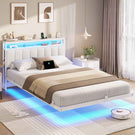 AOGLLATI Cadre de Lit 140x200 avec Multiprise et Éclairage LED Lit 2 Personnes Flottant avec Tête de Lit Rangement