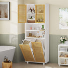 Meuble Colonne de Salle de Bain Armoire de Salle de Bain avec Panier à Linge 2 Paniers Lavables 50L