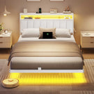 AOGLLATI Cadre de Lit 140x200 avec Multiprise et Éclairage LED Lit 2 Personnes Flottant avec Tête de Lit Rangement