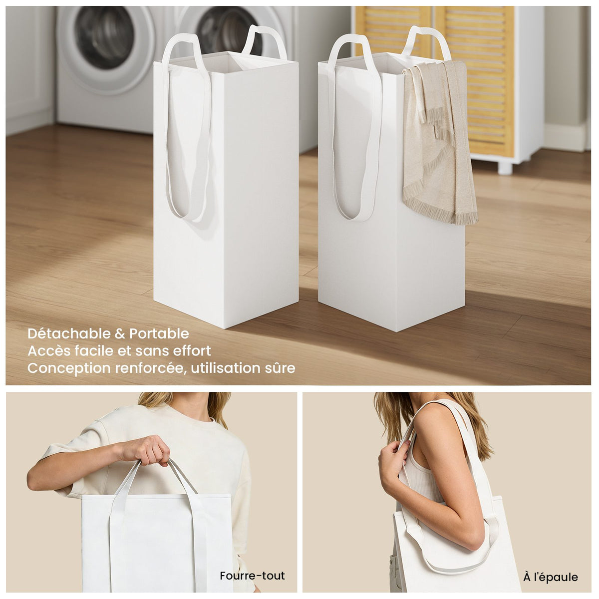 Meuble Colonne de Salle de Bain Armoire de Salle de Bain avec Panier à Linge 2 Paniers Lavables 50L