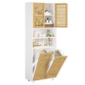 Meuble Colonne de Salle de Bain Armoire de Salle de Bain avec Panier à Linge 2 Paniers Lavables 50L