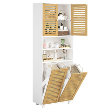 Meuble Colonne de Salle de Bain Armoire de Salle de Bain avec Panier à Linge 2 Paniers Lavables 50L
