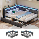 AOGLLATI Canapé Lit 140x200 avec Étagère Ouverte et 2 Grands Tiroirs Lit 140x200 avec Éclairage LED et Multiprise