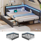 AOGLLATI Canapé Lit 140x200 avec Étagère Ouverte et 2 Grands Tiroirs Lit 140x200 avec Éclairage LED et Multiprise