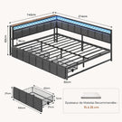 AOGLLATI Canapé Lit 140x200 avec Étagère Ouverte et 2 Grands Tiroirs Lit 140x200 avec Éclairage LED et Multiprise