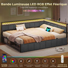 AOGLLATI Canapé Lit 140x200 avec Étagère Ouverte et 2 Grands Tiroirs Lit 140x200 avec Éclairage LED et Multiprise