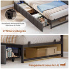 AOGLLATI Canapé Lit 140x200 avec Étagère Ouverte et 2 Grands Tiroirs Lit 140x200 avec Éclairage LED et Multiprise