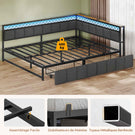 AOGLLATI Canapé Lit 140x200 avec Étagère Ouverte et 2 Grands Tiroirs Lit 140x200 avec Éclairage LED et Multiprise