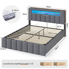 AOGLLATI Lit Coffre 140x200 avec Multiprise Intégrée  Lit 140x200 avec Sommier à Lattes en Bois Éclairage LED