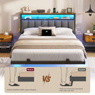 AOGLLATI Cadre de Lit 140x200 avec Multiprise et Éclairage LED Lit 2 Personnes Flottant avec Tête de Lit Rangement