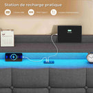 AOGLLATI Lit Flottant 180×200 CM Cadre de Lit Métal avec Éclairage LED Multiprise Tête de lit Capitonnée avec Rangement