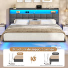 AOGLLATI Lit Flottant 180×200 CM Cadre de Lit Métal avec Éclairage LED Multiprise Tête de lit Capitonnée avec Rangement