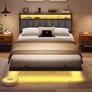 AOGLLATI Cadre de Lit 140x200 avec Multiprise et Éclairage LED Lit 2 Personnes Flottant avec Tête de Lit Rangement
