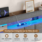 AOGLLATI Lit Coffre 140x200 avec Multiprise Intégrée  Lit 140x200 avec Sommier à Lattes en Bois Éclairage LED