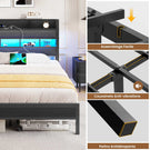 AOGLLATI Lit 140x190 avec Sommier en Métal Noir Lit Double avec Multiprise USB Ruban LED et 3 Étagères Ouvertes