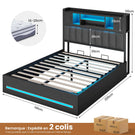 Lit double AOGLLATI 140 × 200 cm avec rangement hydraulique équipé d'un espace de rangement en tête de lit d'un éclairage d'ambiance LED d'une station de recharge USB et d'une tête de lit rembourrée