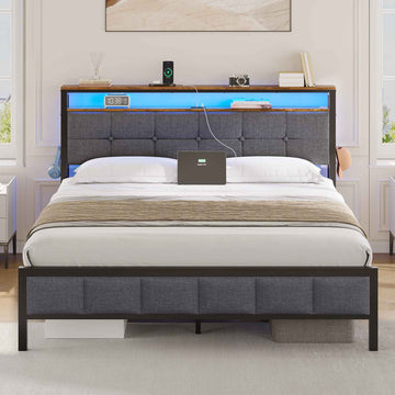 Lit AOGLLATI 160 x 200 lit double équipé d'un éclairage LED de 4 ports USB de 2 étagères ouvertes et d'un espace de rangement de 31 cm sous le sommier