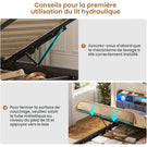 Lit simple avec rangement AOGLLATI 140 x 190 avec multiprise et éclairage LED réglable doté de 5 compartiments de rangement et d'un espace de rangement sous le lit en lin gris foncé