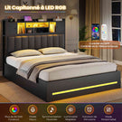 Lit double AOGLLATI 140 × 200 cm avec rangement hydraulique équipé d'un espace de rangement en tête de lit d'un éclairage d'ambiance LED d'une station de recharge USB et d'une tête de lit rembourrée