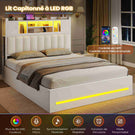 Lit double AOGLLATI 140 × 190 cm avec rangement hydraulique équipé d'un espace de rangement en tête de lit d'un éclairage d'ambiance LED d'une station de recharge USB et d'une tête de lit rembourrée