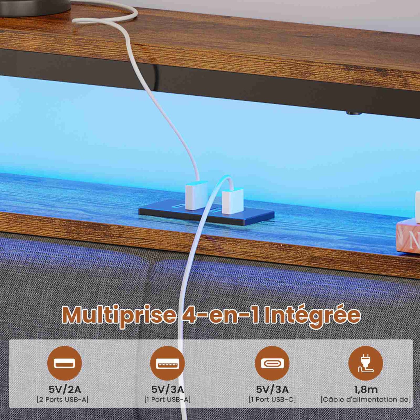 Lit AOGLLATI 160 x 200 lit double équipé d'un éclairage LED de 4 ports USB de 2 étagères ouvertes et d'un espace de rangement de 31 cm sous le sommier