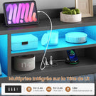 Lit double AOGLLATI 140 × 200 cm avec rangement hydraulique équipé d'un espace de rangement en tête de lit d'un éclairage d'ambiance LED d'une station de recharge USB et d'une tête de lit rembourrée