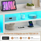Lit double AOGLLATI 140 × 200 cm avec rangement hydraulique équipé d'un espace de rangement en tête de lit d'un éclairage d'ambiance LED d'une station de recharge USB et d'une tête de lit rembourrée