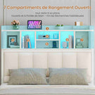 Lit AOGLLATI 90 x 200 avec rangement hydraulique et rangement en tête de lit lit pour adolescent avec éclairage LED et station de recharge lit simple rembourré avec sommier en bois