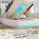 Lit AOGLLATI 90 x 200 avec rangement hydraulique et rangement en tête de lit lit pour adolescent avec éclairage LED et station de recharge lit simple rembourré avec sommier en bois