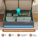 Lit simple avec rangement AOGLLATI 140 x 190 avec multiprise et éclairage LED réglable doté de 5 compartiments de rangement et d'un espace de rangement sous le lit en lin gris foncé